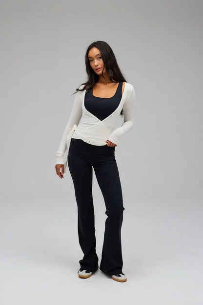 Yoga Blouse Wit met Lange Mouwen en Wikkelontwerp