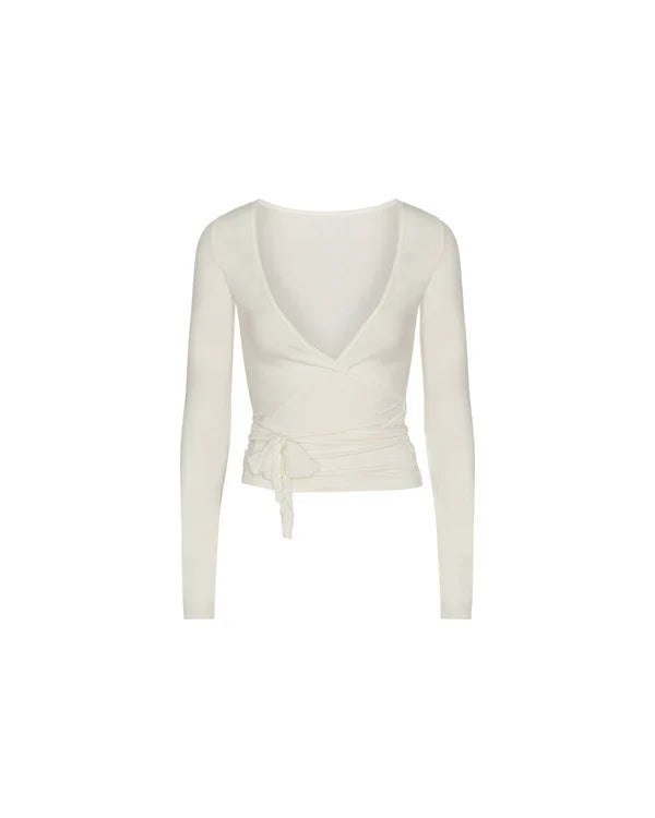 Yoga Blouse Wit met Lange Mouwen en Wikkelontwerp