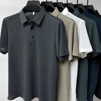 Quentin | Zijden polo (anti-kreuk) in de kleur Zwart voor in stijl geschikt voor alle seizoenen.