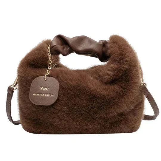 Dames Kunstbont Schoudertas Faux Fur Zwart