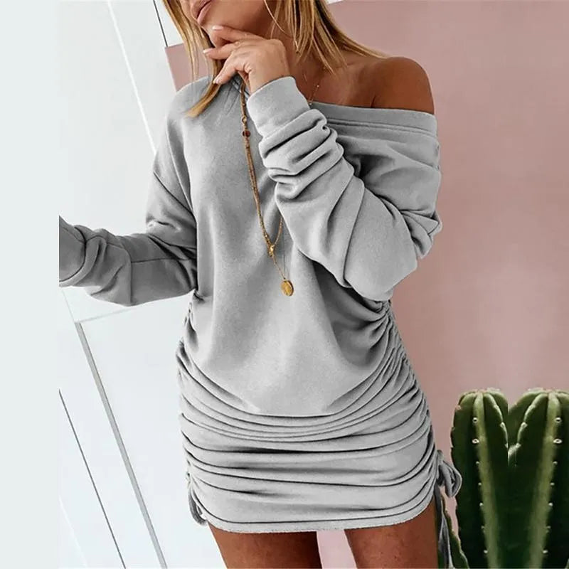 Korte Jurk Off-the-Shoulder Lange Mouwen Zwart Slank