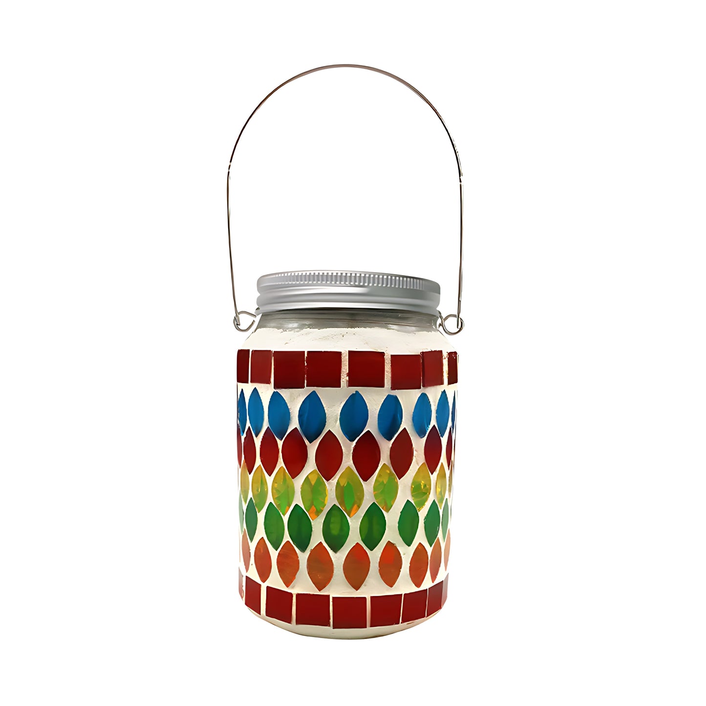Solar Tuinlamp met Gekleurd Glas – Handgemaakte Lantaarn met Mozaïek Lichteffect voor Sfeervol Buitendecor