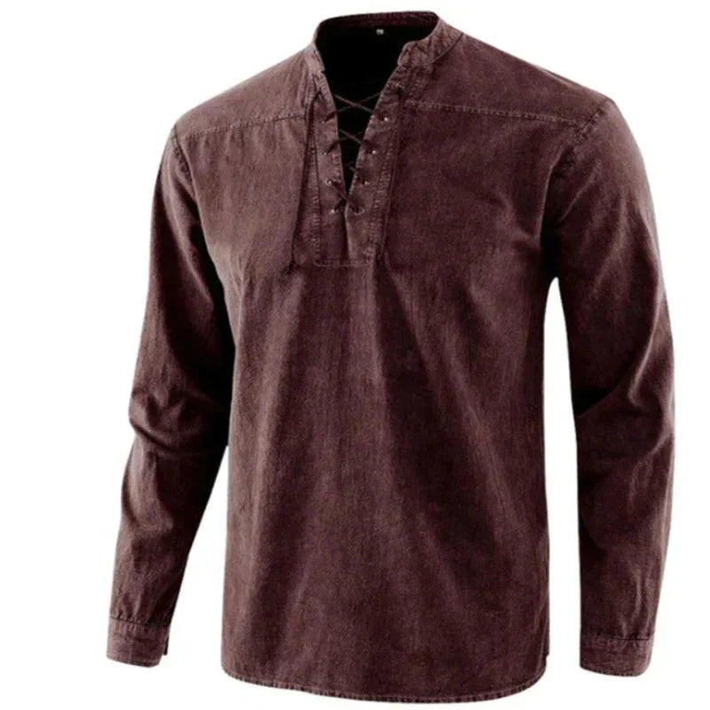 Heren Katoenen Shirt V-hals Casual Stijl