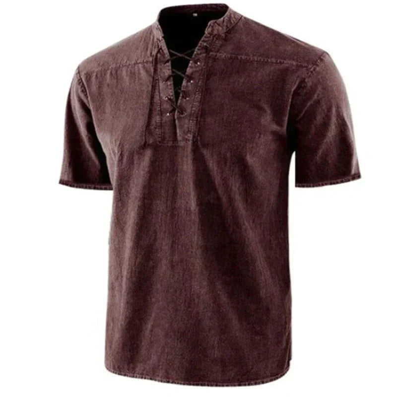 Heren Katoenen Shirt V-hals Casual Stijl