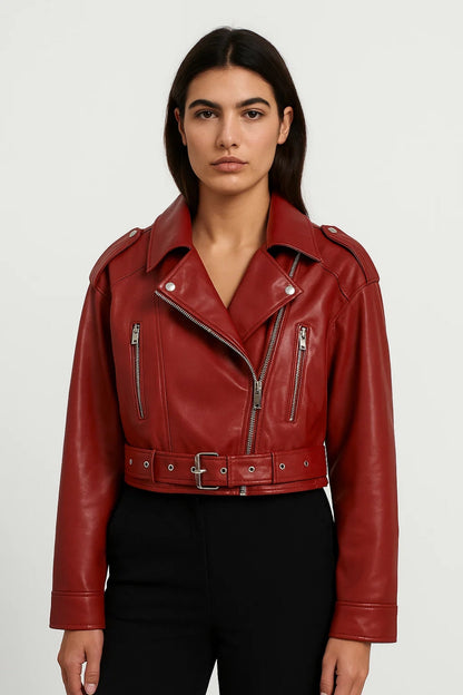 Dames Bikerjas Kort met Ceintuur Casual Stijl - StudioMarella