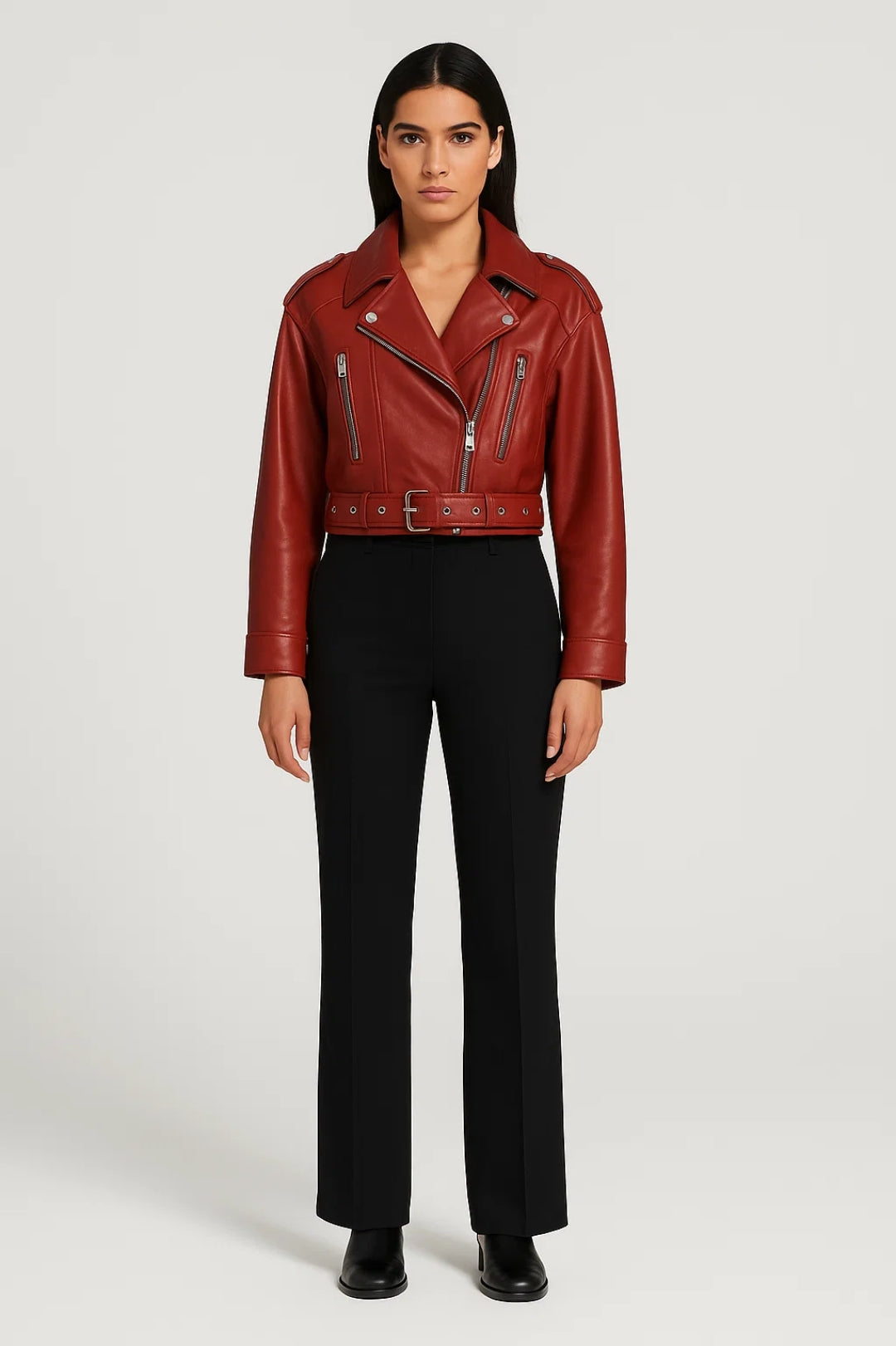 Dames Bikerjas Kort met Ceintuur Casual Stijl