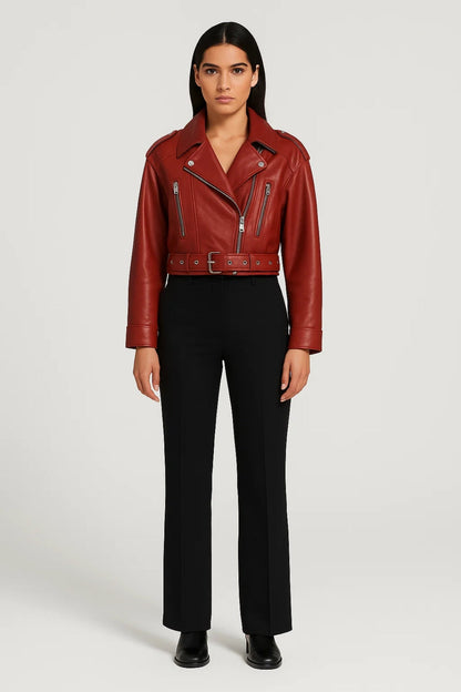 Dames Bikerjas Kort met Ceintuur Casual Stijl