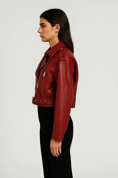 Dames Bikerjas Kort met Ceintuur Casual Stijl