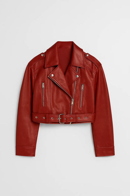 Dames Bikerjas Kort met Ceintuur Casual Stijl