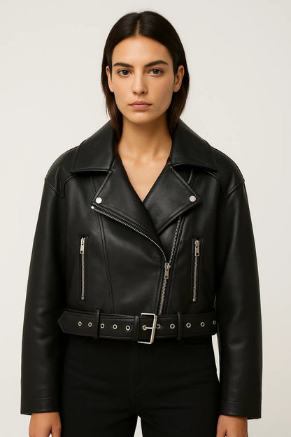 Dames Bikerjas Kort met Ceintuur Casual Stijl