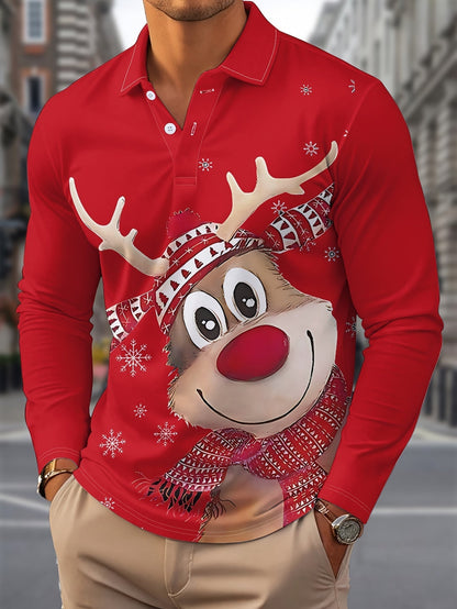 Kerst Overhemd Lange Mouw Rendier Print voor Mannen - StudioMarella
