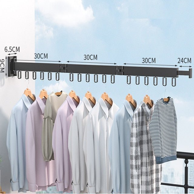 Uittrekbaar Droogrek – Opvouwbare Waslijn voor Wandmontage met Verstelbare Stangen