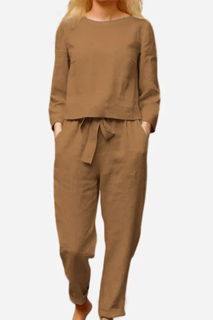 Linnen Tweepieceset voor Vrouw Elegante en Ademend