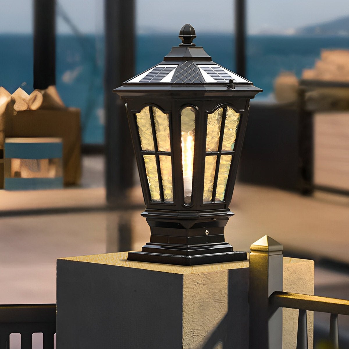 Zonnelamp Paal Buitenlamp Zwart Aluminium Tuin Oprit Sokkel Lantaarn Vintage Solar Tuinverlichting Hekpaal Lamp Buitenverlichting