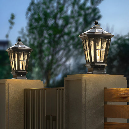 Zonnelamp Paal Buitenlamp Zwart Aluminium Tuin Oprit Sokkel Lantaarn Vintage Solar Tuinverlichting Hekpaal Lamp Buitenverlichting
