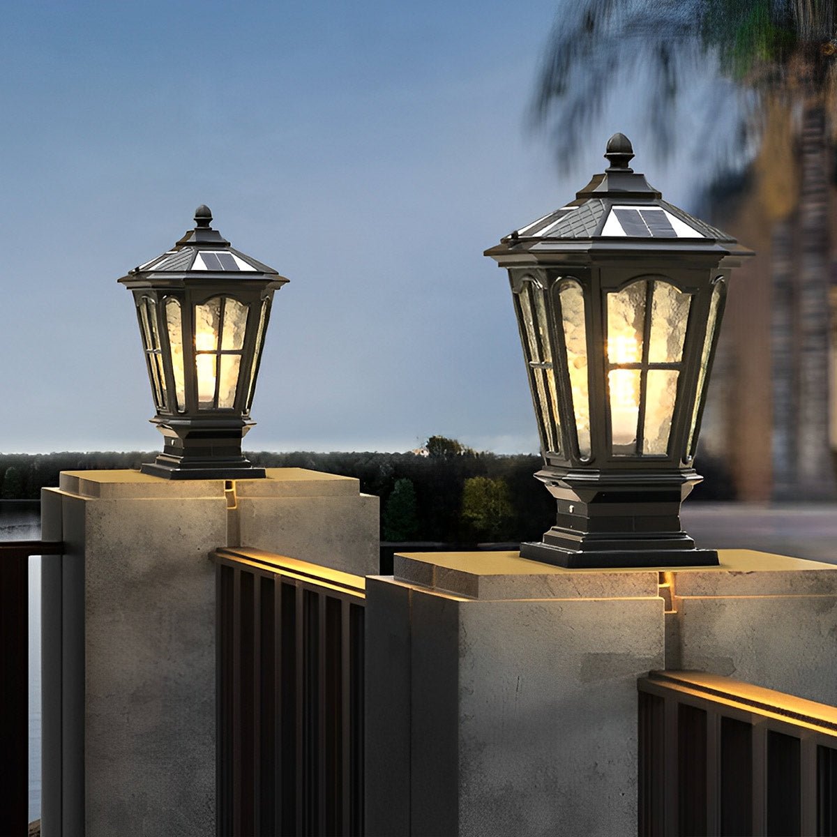Zonnelamp Paal Buitenlamp Zwart Aluminium Tuin Oprit Sokkel Lantaarn Vintage Solar Tuinverlichting Hekpaal Lamp Buitenverlichting