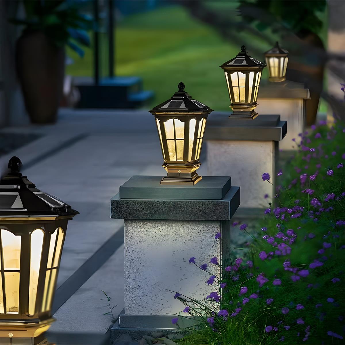 Zonnelamp Paal Buitenlamp Zwart Aluminium Tuin Oprit Sokkel Lantaarn Vintage Solar Tuinverlichting Hekpaal Lamp Buitenverlichting