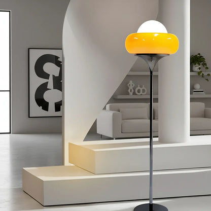 Vloerlamp Glas Retro Bol E27 Metaal Geel 155cm Sfeerverlichting Woonkamer
