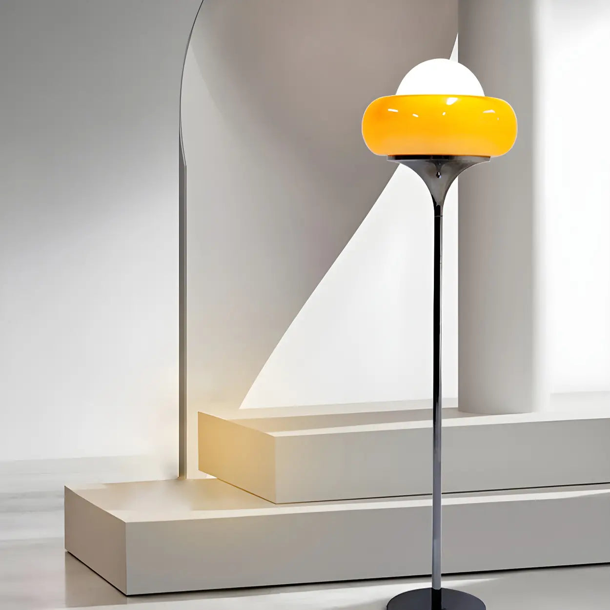 Vloerlamp Glas Retro Bol E27 Metaal Geel 155cm Sfeerverlichting Woonkamer