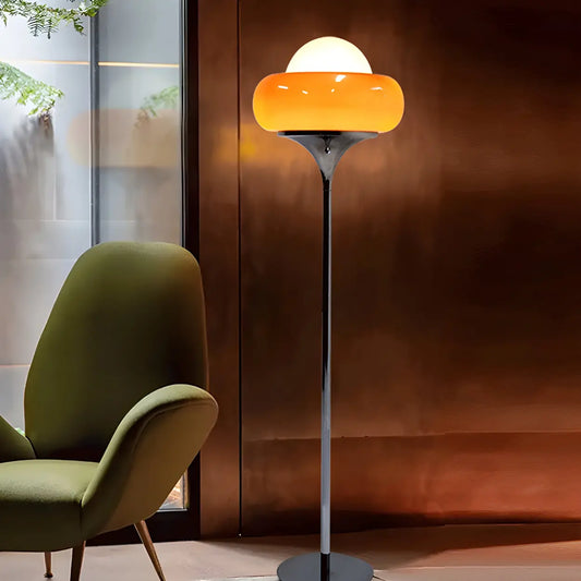 Vloerlamp Glas Retro Bol E27 Metaal Geel 155cm Sfeerverlichting Woonkamer