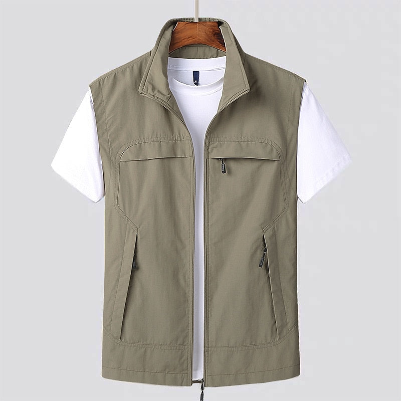 Sneldrogende Outdoor Bodywarmer met Meerdere Zakken voor Heren Mesh Ademend Vest Mourloos voor Vissen Wandelen Kamperen Actief Buitenleven