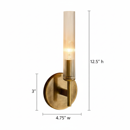 Geribbelde Glazen Wandlamp met Koperkleurige Afwerking – 1 of 2 Lichtpunten voor Badkamer Gang Slaapkamer