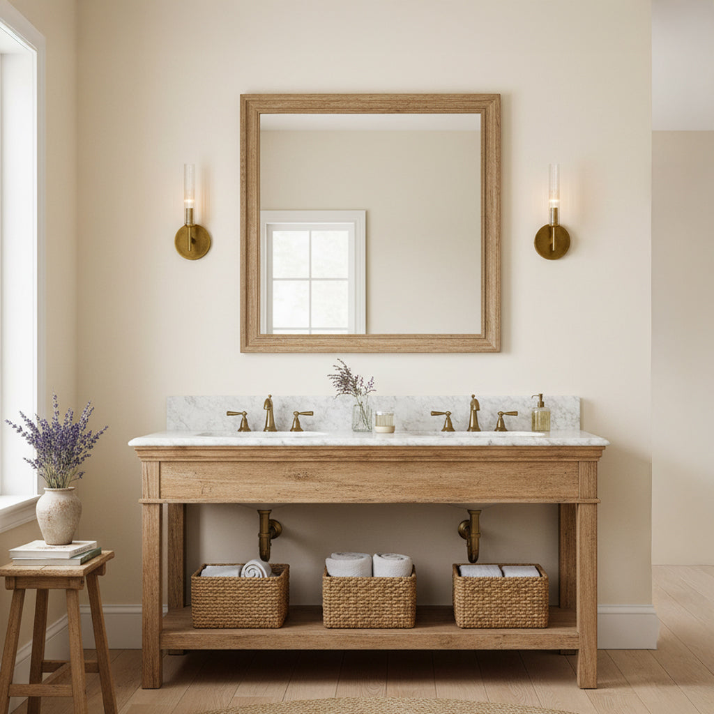 Geribbelde Glazen Wandlamp met Koperkleurige Afwerking – 1 of 2 Lichtpunten voor Badkamer Gang Slaapkamer