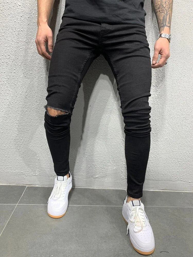 Heren Skinny Jeans Zwart Gescheurd Ripped Style - StudioMarella