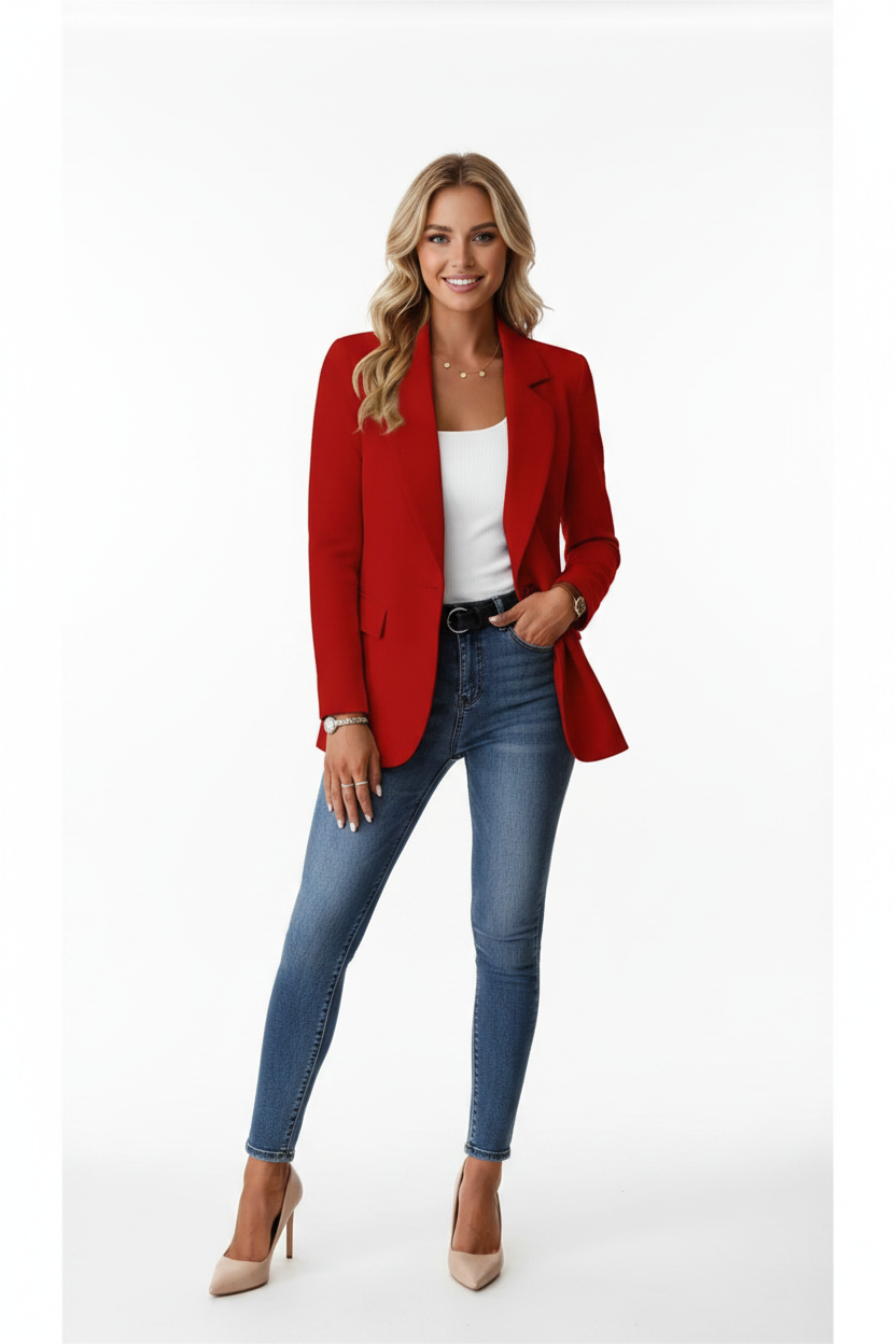 Rode Blazer met Model