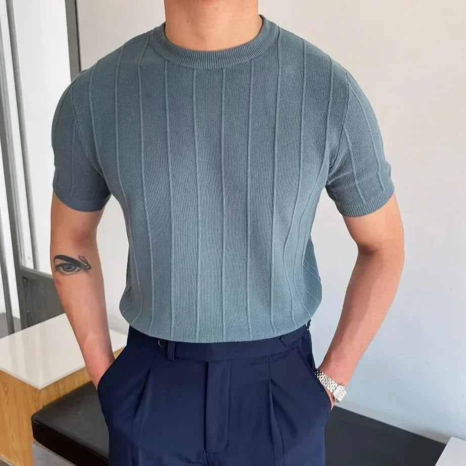 Ribgebreide Mannen T-shirt Korte Mouw casual - StudioMarella