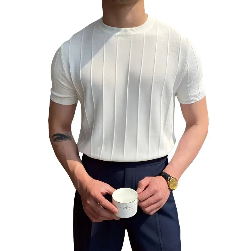 Ron | Ribgebreid T-shirt in de kleur Wit voor in stijl ideaal voor de herfst.
