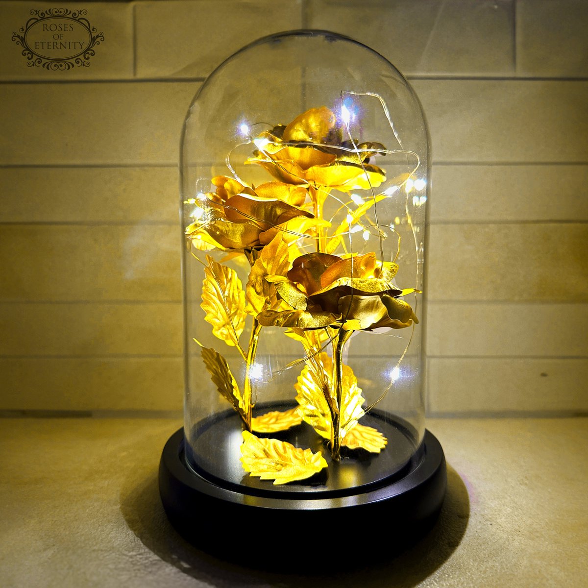 Kunstroos Decoratie Gouden Roos in Glas Vaas