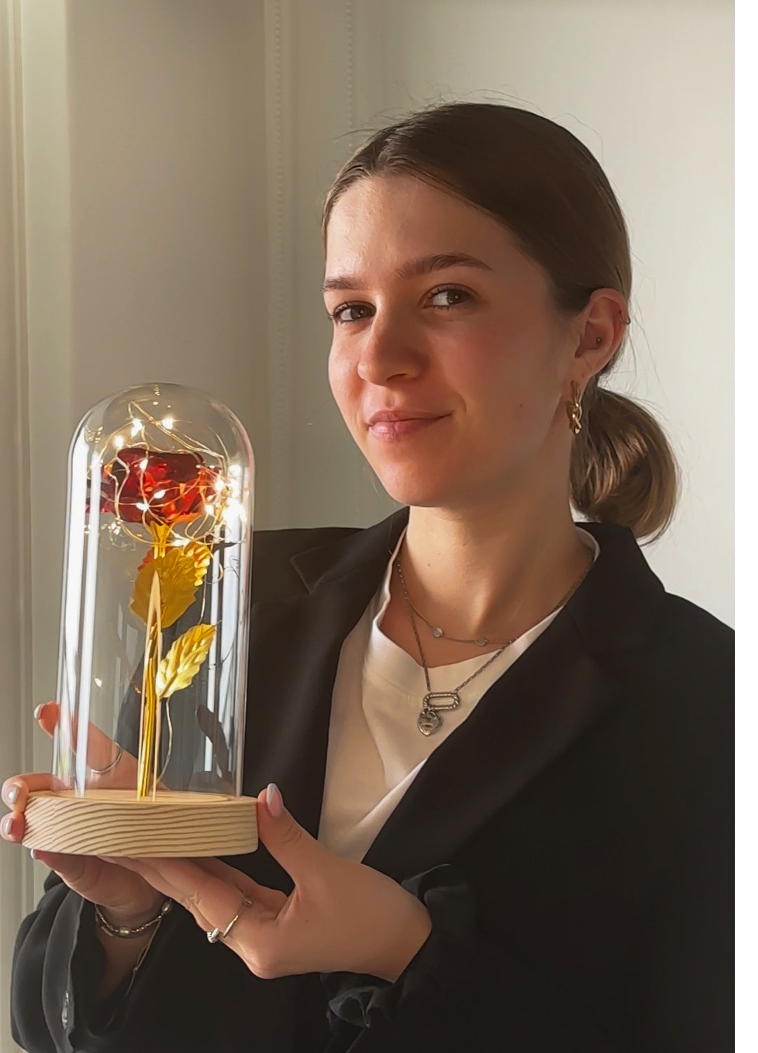 Kunstroos Decoratie Gouden Roos in Glas Vaas