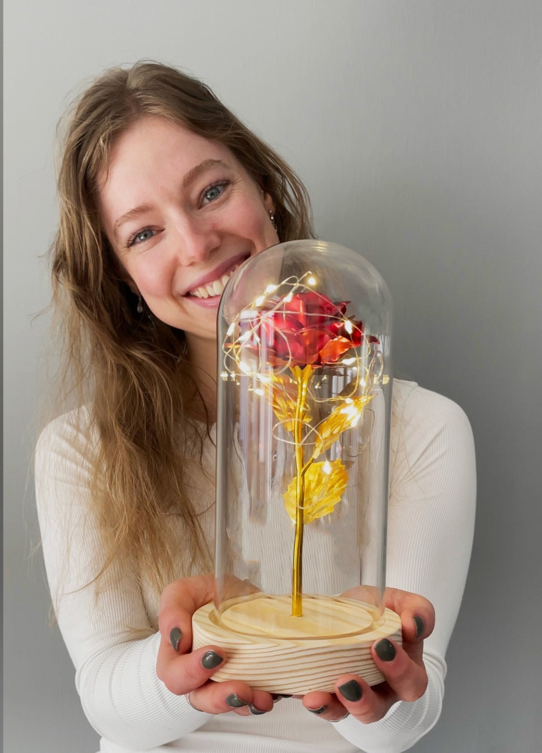 Kunstroos Decoratie Gouden Roos in Glas Vaas