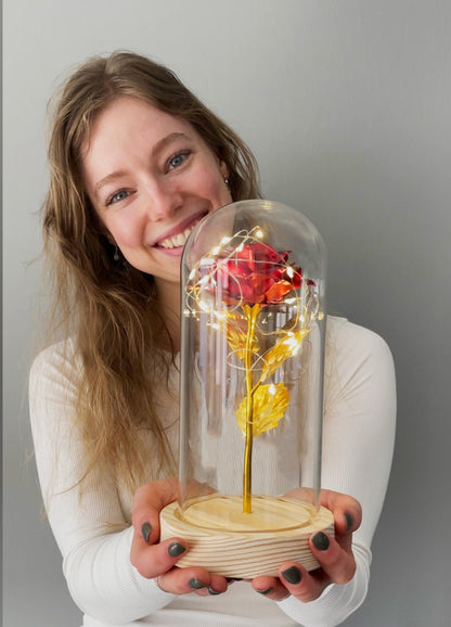 Kunstroos Decoratie Gouden Roos in Glas Vaas