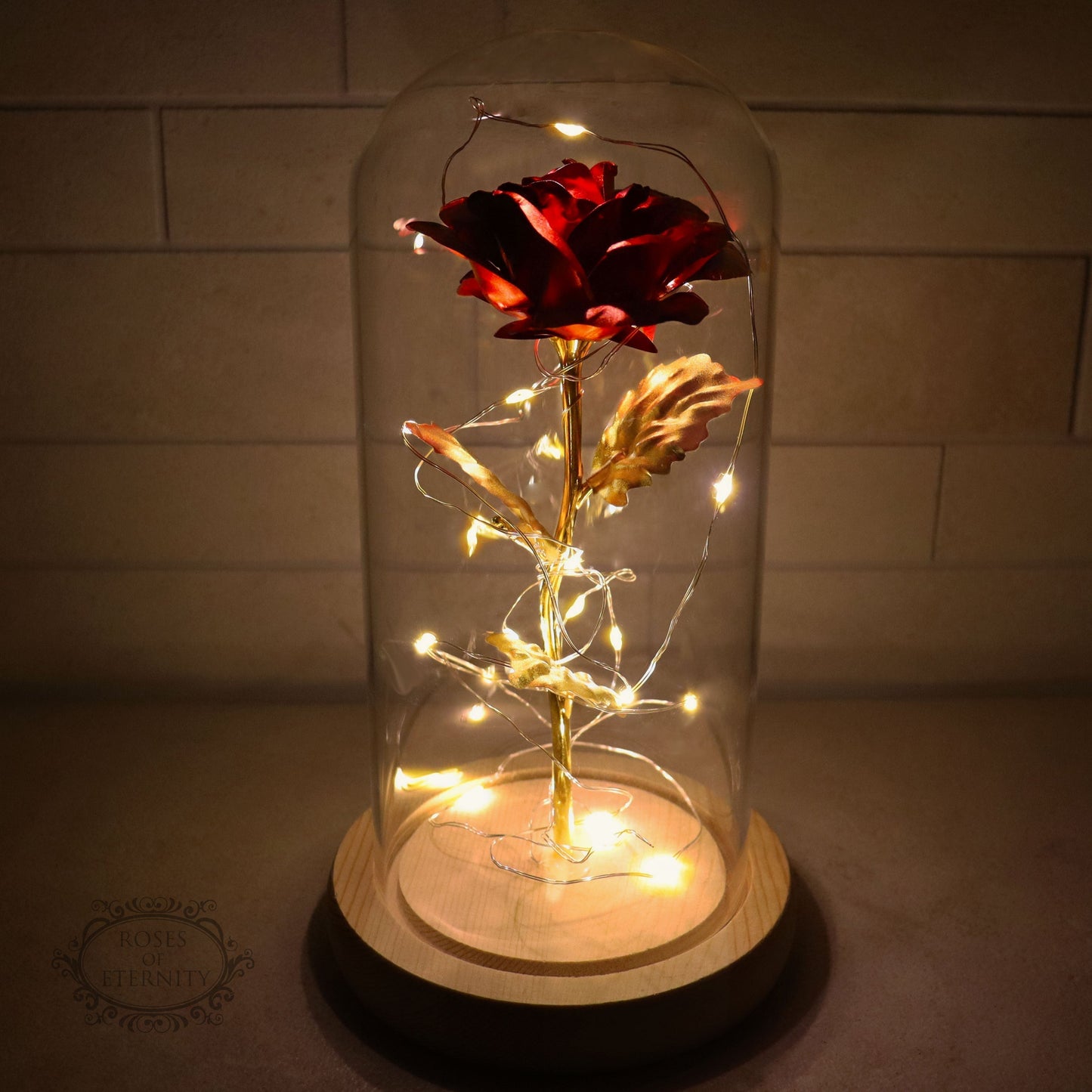 Kunstroos Decoratie Gouden Roos in Glas Vaas - StudioMarella