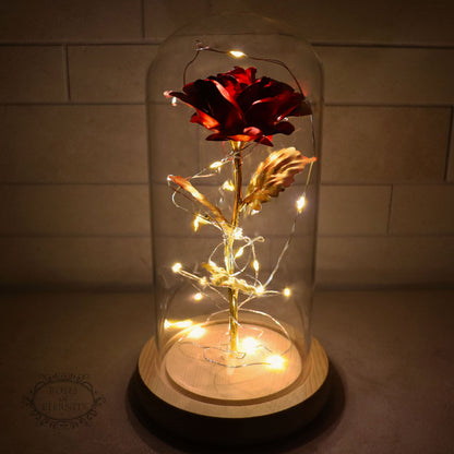 Kunstroos Decoratie Gouden Roos in Glas Vaas - StudioMarella