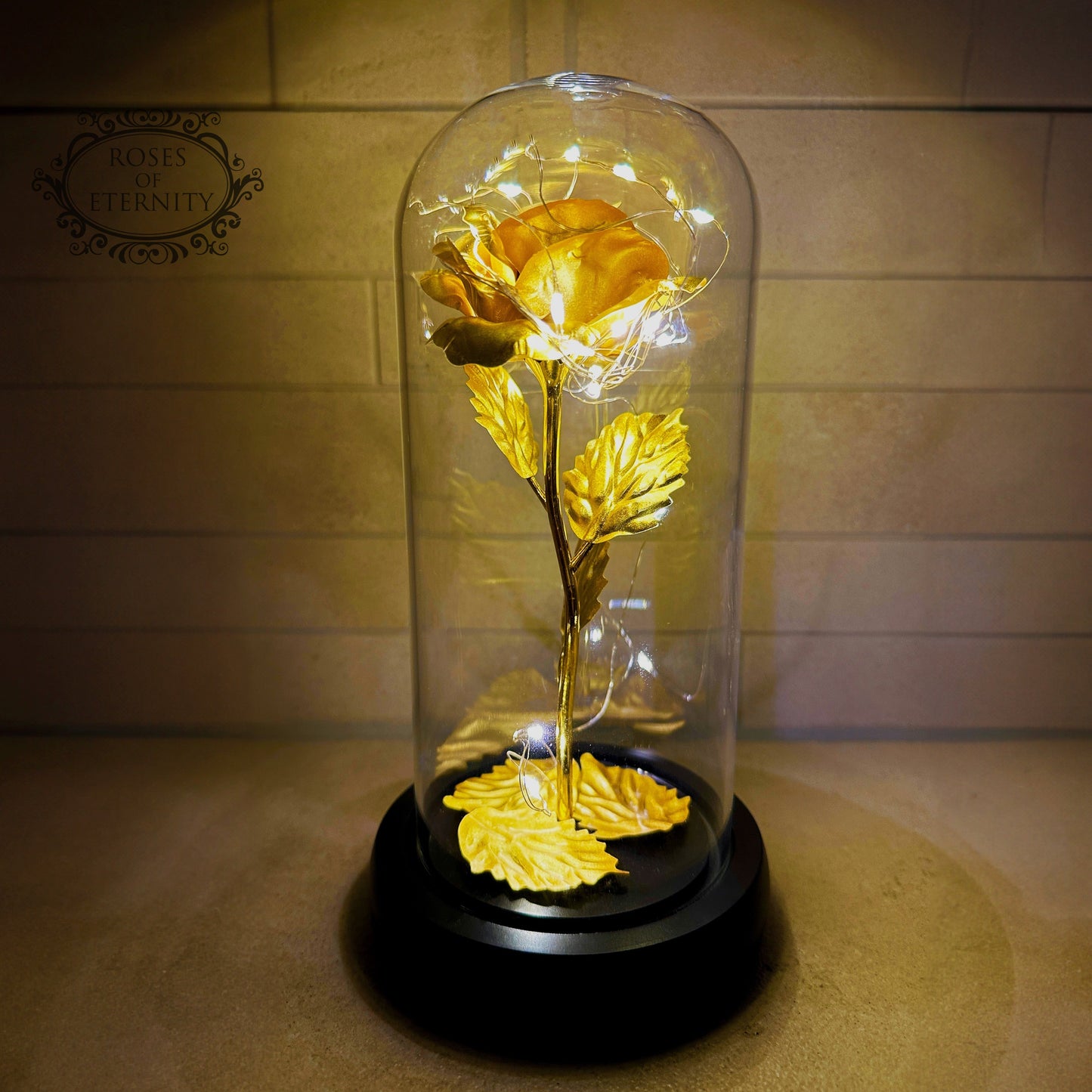 Kunstroos Decoratie Gouden Roos in Glas Vaas