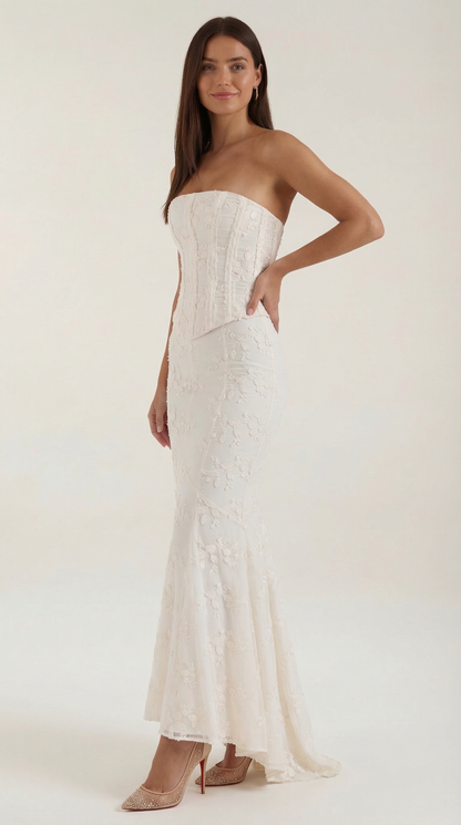 Dames Maxi Jurk Strapless Kant Zeemeermin Silhouet