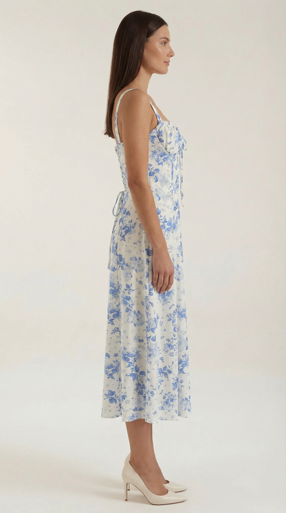 Midi Jurk Dames A-Lijn met Bloemenprint en Hartvormige Hals