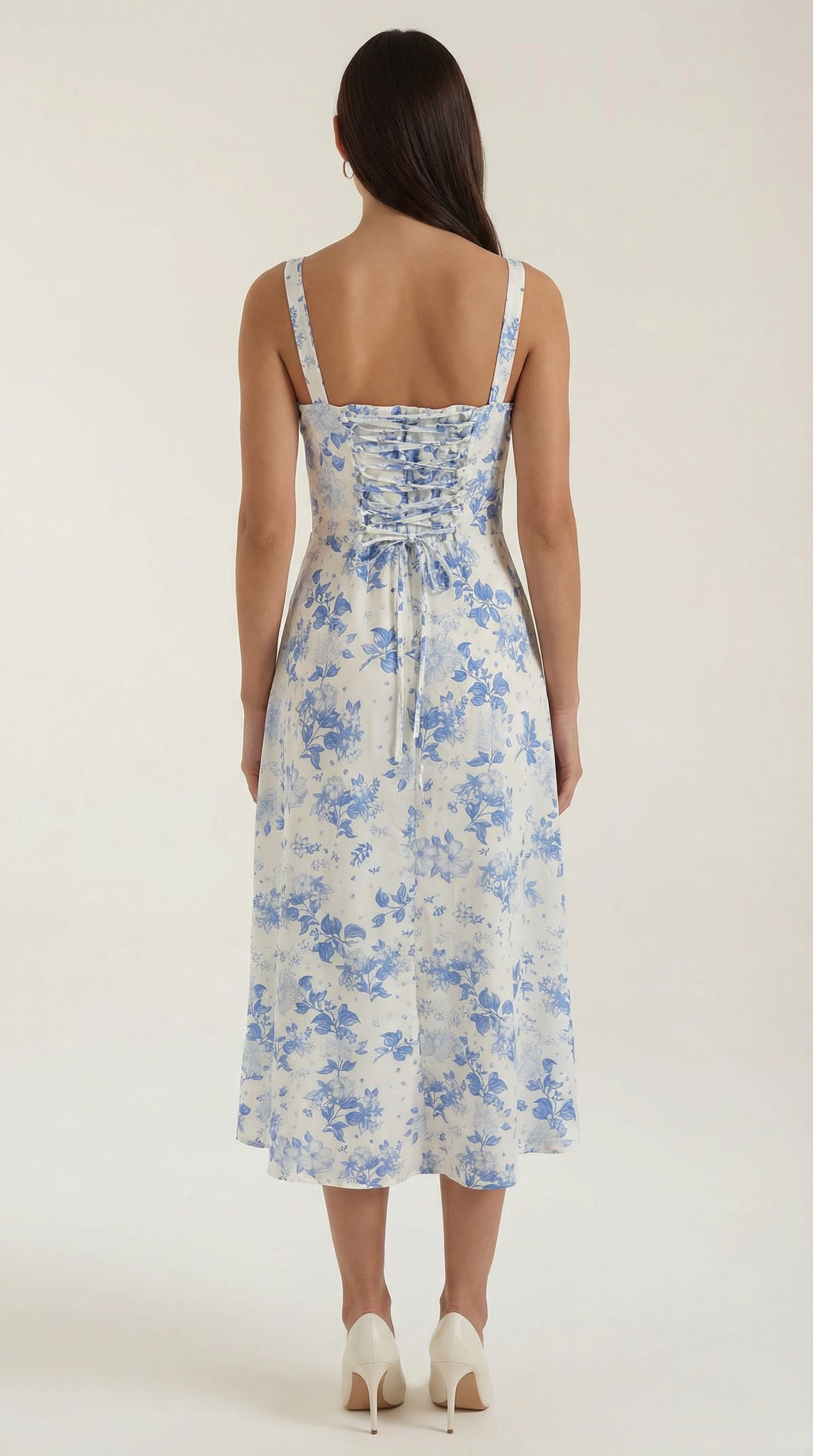 Midi Jurk Dames A-Lijn met Bloemenprint en Hartvormige Hals