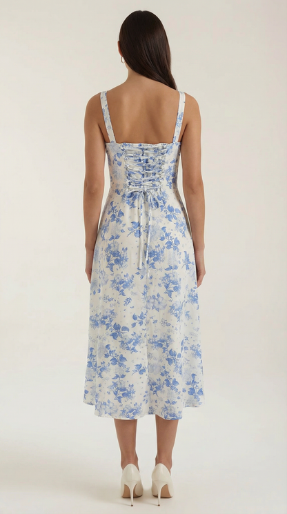 Midi Jurk Dames A-Lijn met Bloemenprint en Hartvormige Hals