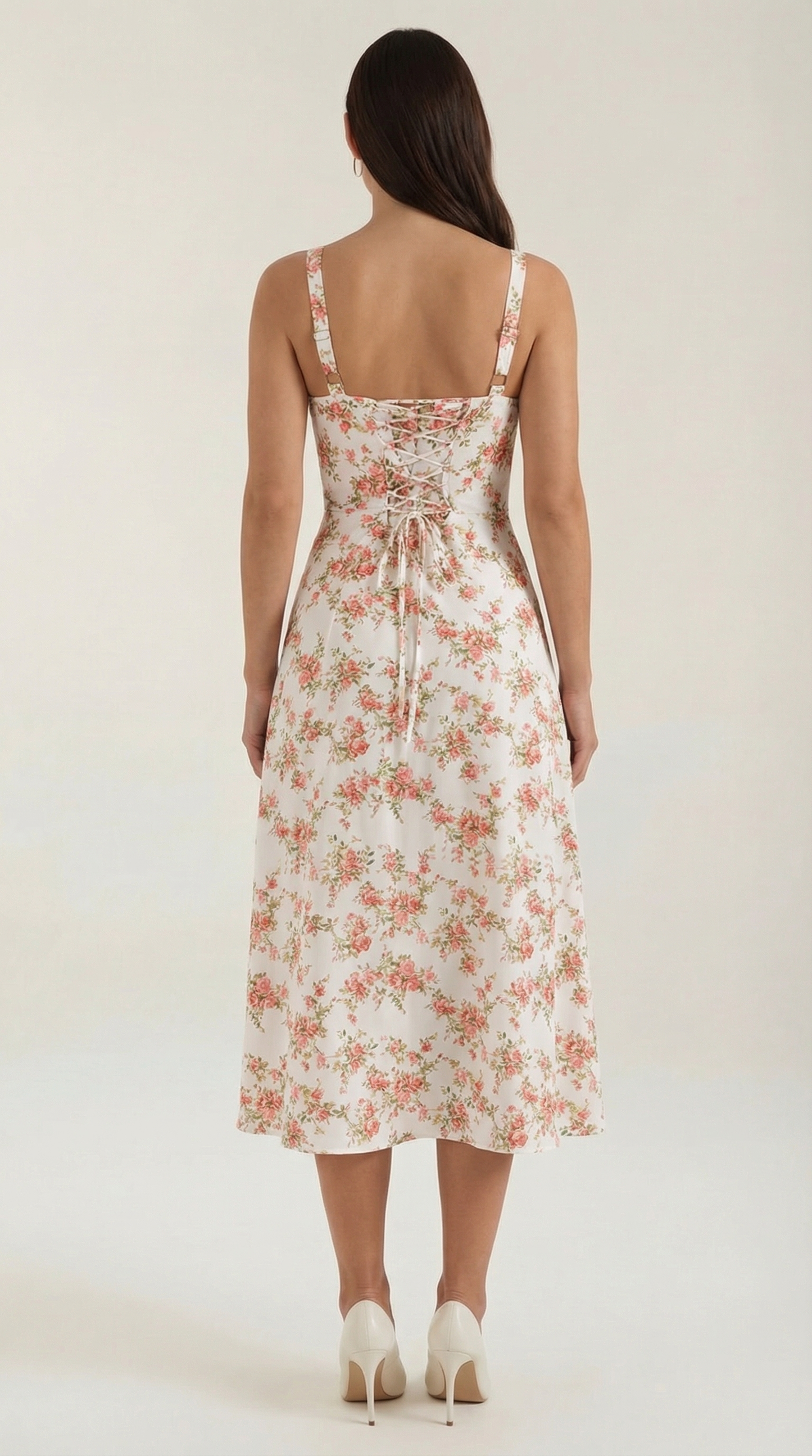 Midi Jurk Dames A-Lijn met Bloemenprint en Hartvormige Hals