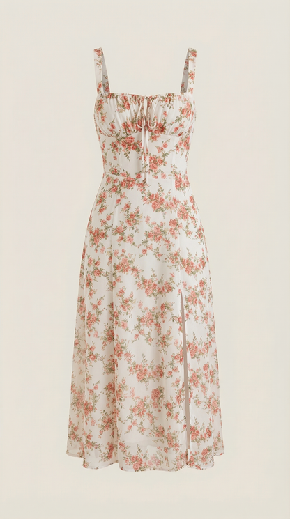 Midi Jurk Dames A-Lijn met Bloemenprint en Hartvormige Hals