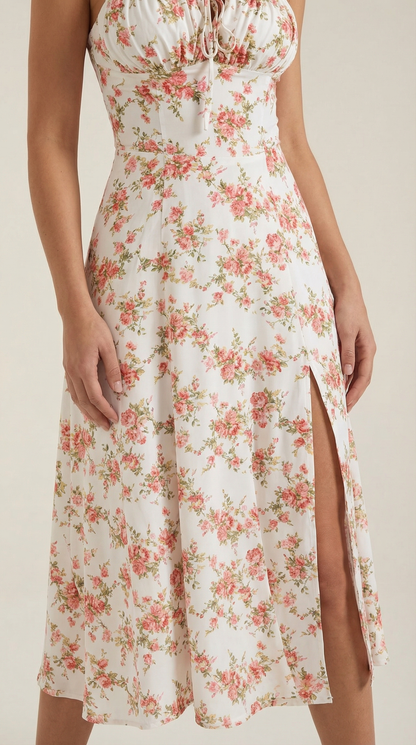Midi Jurk Dames A-Lijn met Bloemenprint en Hartvormige Hals