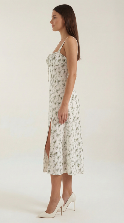 Midi Jurk Dames A-Lijn met Bloemenprint en Hartvormige Hals