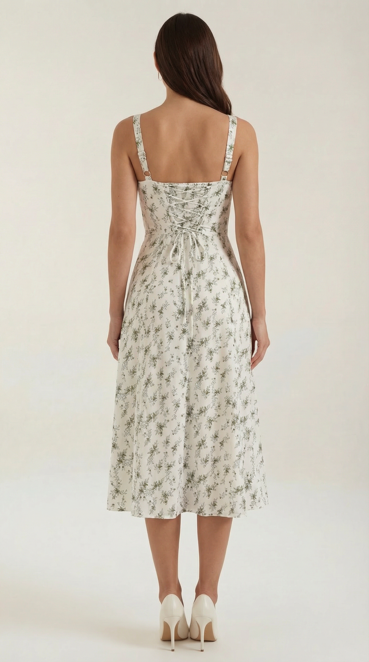 Midi Jurk Dames A-Lijn met Bloemenprint en Hartvormige Hals