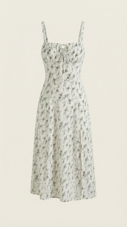 Midi Jurk Dames A-Lijn met Bloemenprint en Hartvormige Hals