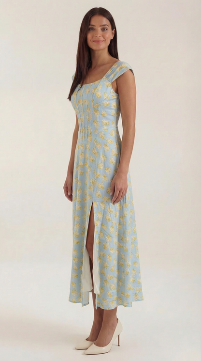 Midi Jurk Dames A-Lijn Bloemenprint Spaghettibandjes