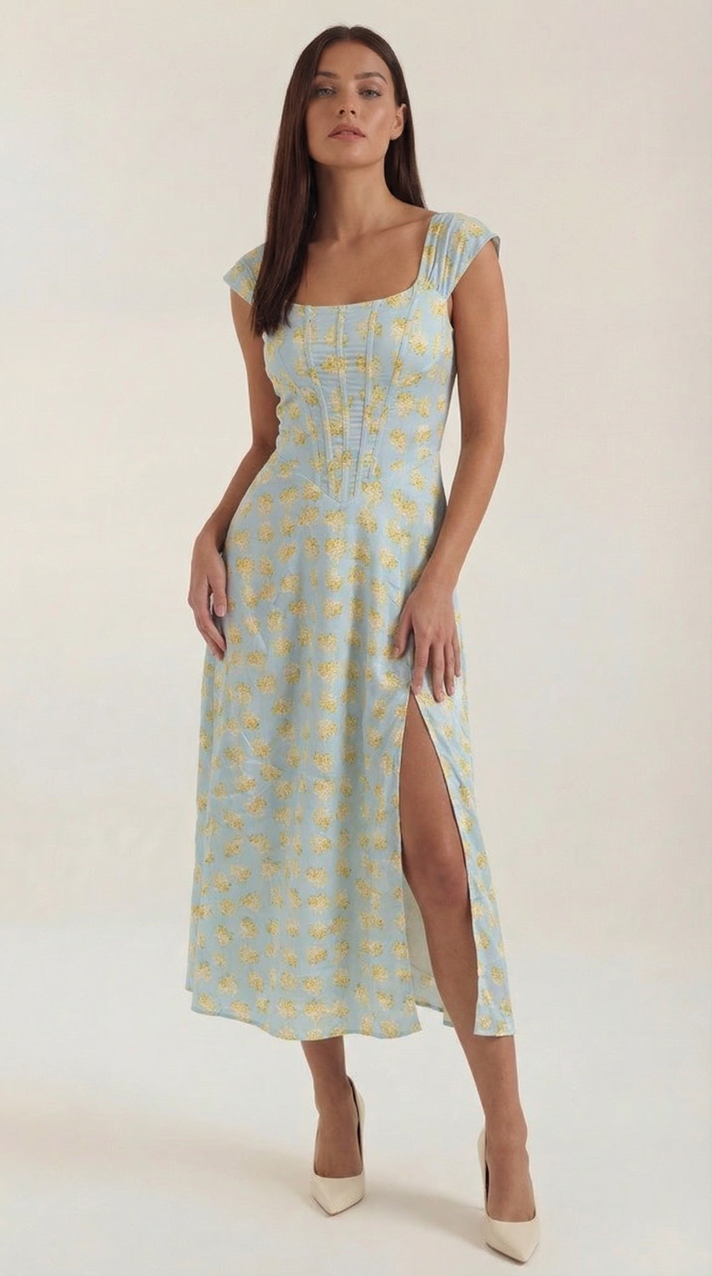 Midi Jurk Dames A-Lijn Bloemenprint Spaghettibandjes